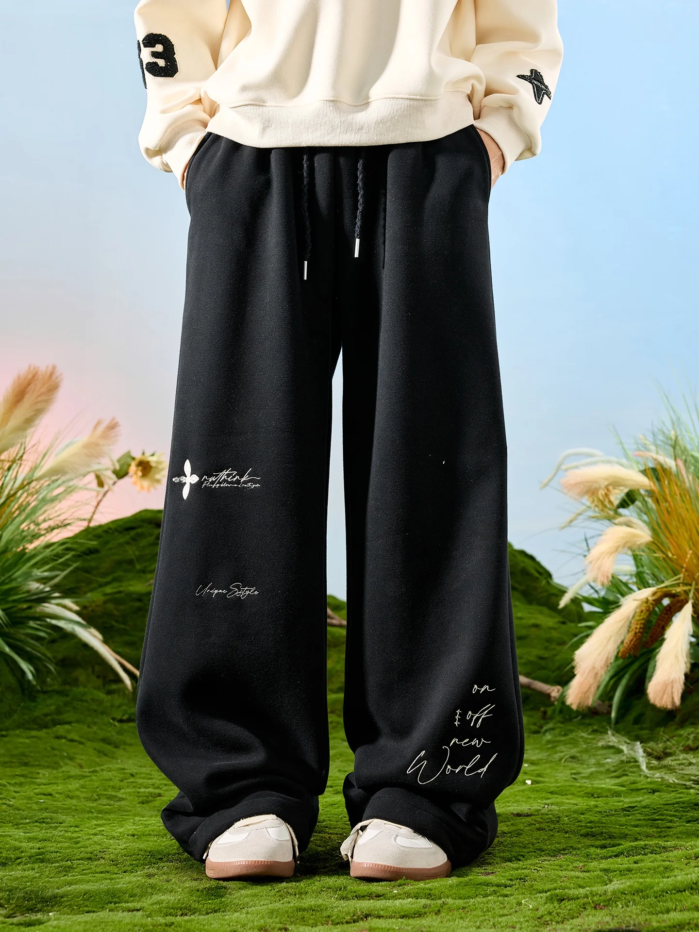 

Nuthink American Sle Letter Embroidery Fce Wide Leg Pants Men's Faion Spring Cargo Trousers Youth Casual Cotton Polyester