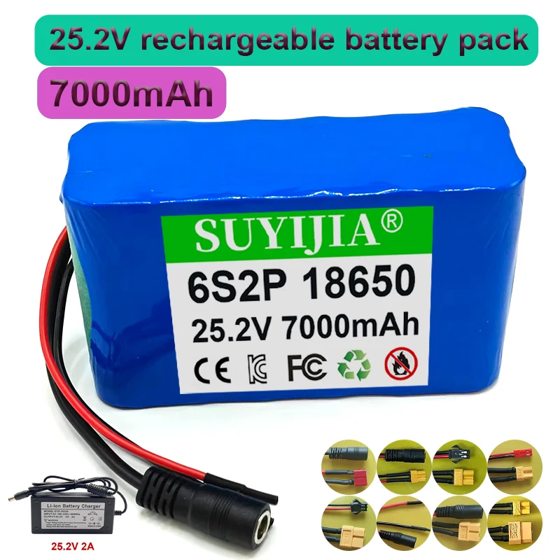 25.2V 6S2P 18650 7000mAh Rechargeable Lithium Battery Pack Power Tool Battery Can Be Customized with DC/T/XT30/XT60/JST/SM Plug