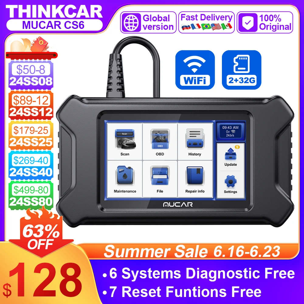 

MUCAR CS6 CS4 OBD2 Scanner Diagnostic Tool, Scanner for Car with 4 Systems ABS SRS ECM TCM and 5 Reset Services Oil EPB SAS TPMS