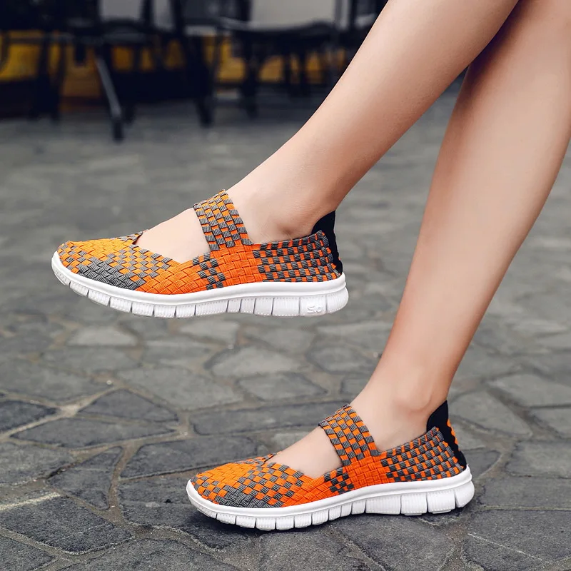 Versatile Lightweight Sneakers Women 2024 Fashion Woven Elastic Casual Shoes Plus Size Colorful Flat Shoes Breathable Zapatillas