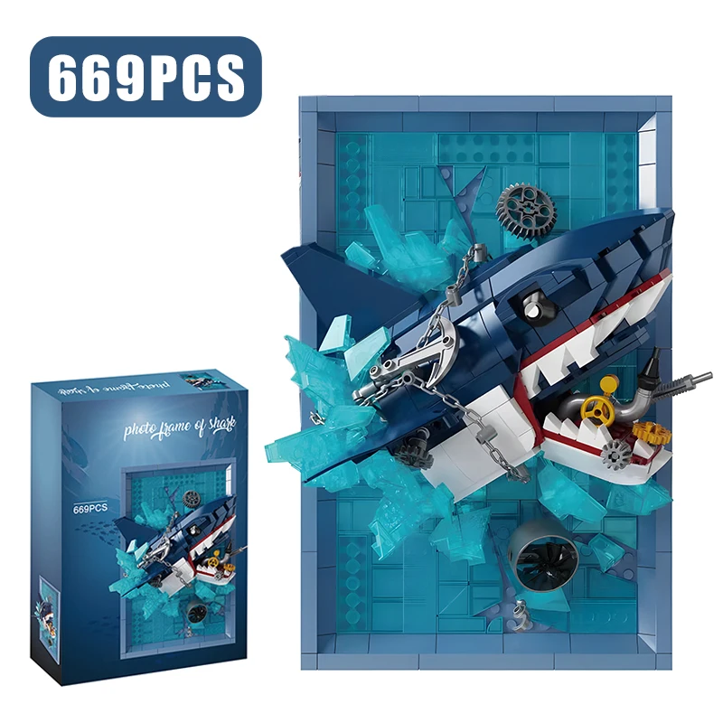 

Creative Shark Lion Animal Photo Frame Building Blocks Snow Leopard Flowers Wall-Mounted Frame DIY Decoration Bricks Toys Gifts