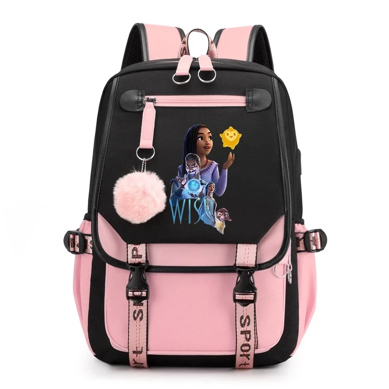 

MINISO New Movie Wish School Bag for Boys Girls Teenager USB Charging Laptop Backpacks Women Men Rucksack Travel Bag Mochila