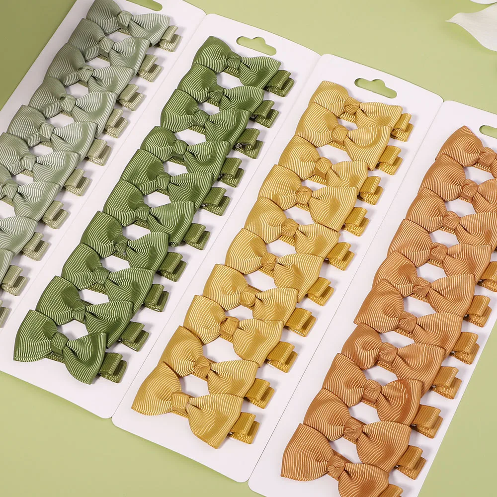 10Pcs/Set Solid Color Hair Clips Non-slip Bowknot for Girls Ribbon Handmade Bows Hairpin Barrette Headwear Kids Hair Accessories