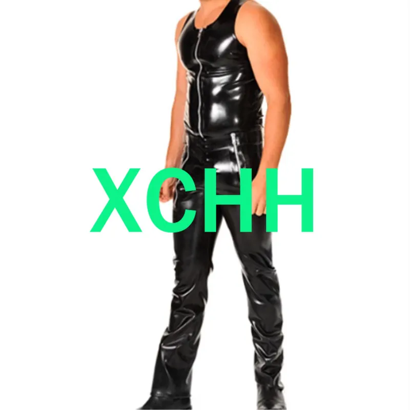 

Pure 100% Natural Latex Man Body Catsuit with Rubber Sleeveless Crotch Zipper