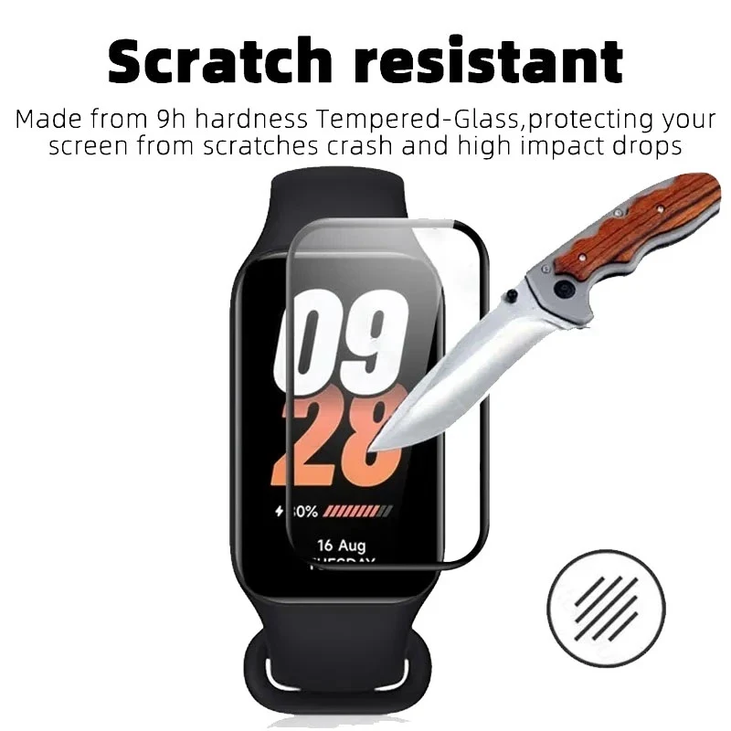 ฟิล์มป้องกันหน้าจอแบบโค้ง3D 3ชิ้นสำหรับสมาร์ทแบนด์ Xiaomi สมาร์ทแบนด์8 Band8แอคทีฟ8 Band8Active นิรภัยสายรัดอัจฉริยะ