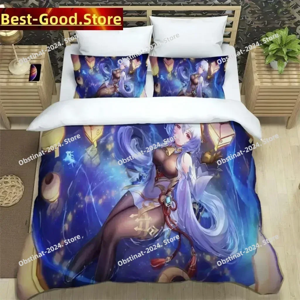 Genshin Impact Digital Bedding Set Printed With Pillowcase Bed Duvet Cover Soft Single Double Queen Super King Size Three Piece