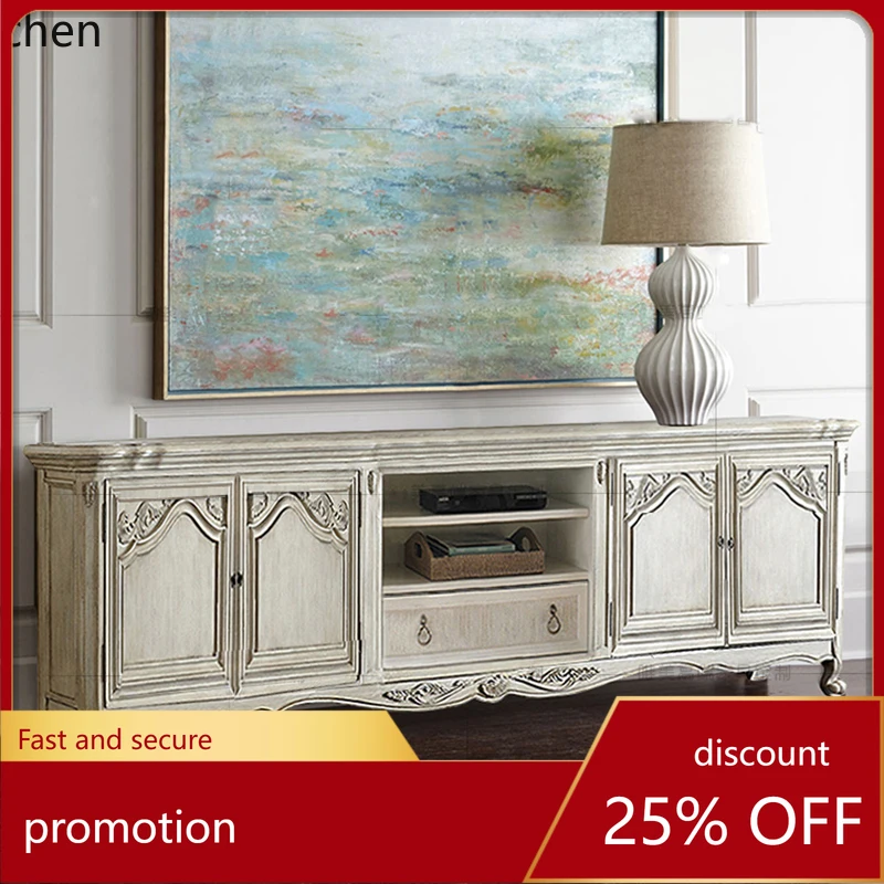 

HXL Solid Wood TV Cabinet and Coffee Table Set Vintage Carved Villa Furniture