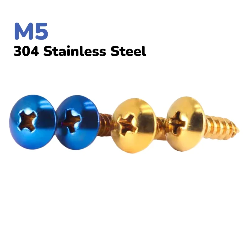 304 Stainless Steel M5 Blue/ Gold Large Pan Self Tapping Screws For Motorcycle Modification Decorative Bolt