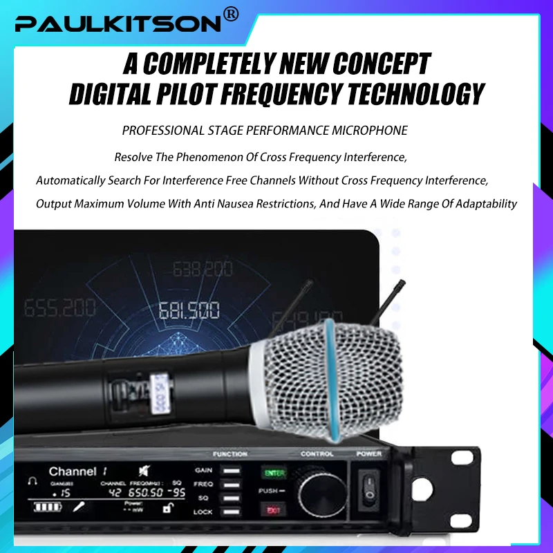 Paulkitson AD4Q True Diversity Digital Professional Wireless Microphone System 4Channel Beta87A/500/600/900MHZ For Outdoor Stage