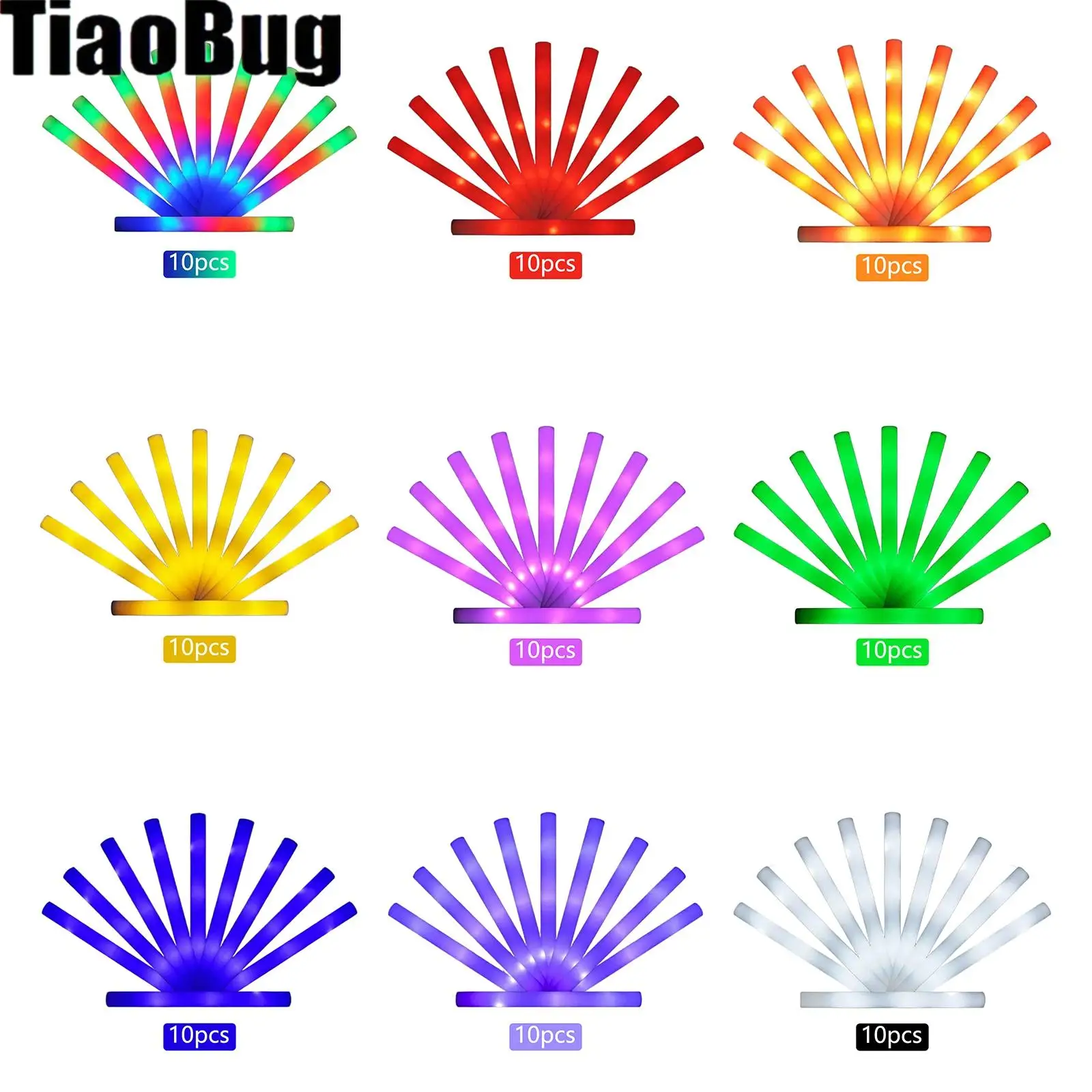 10Pcs LED Foam Stick Light-Up Party Favors for Celebrations Weddings Halloween New Year Eve Concerts Sporting Events