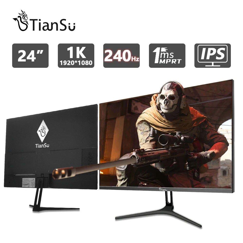 TIANSU 24-дюймовый монитор 240 Гц 1080P 144 Гц Игровой монитор HDMI 165 Гц Компьютерный дисплей IPS HDR400 DP Геймерский дисплей Full HD экран
