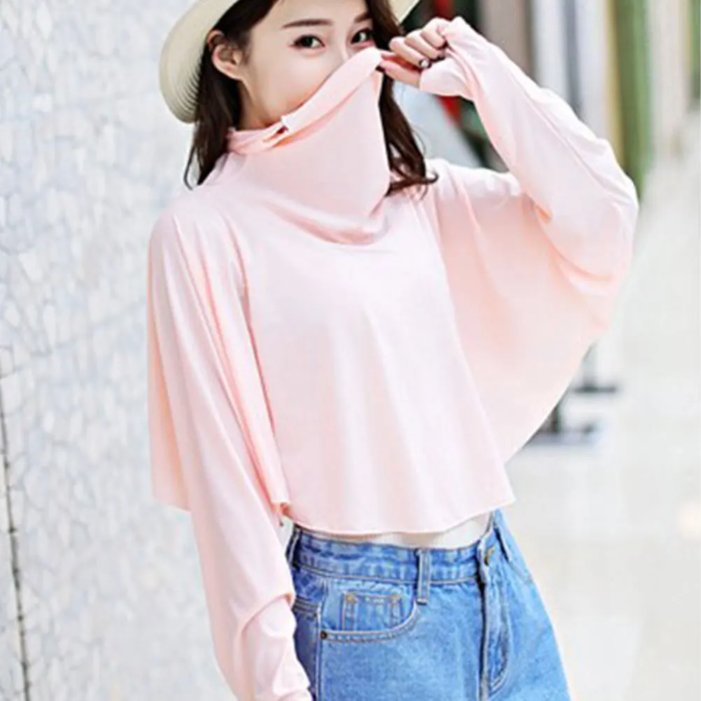 عباءة نسائية واقية من الشمس باللون الوردي، سترة حماية متينة مضادة للأشعة فوق البنفسجية، قناع صيفي لركوب الدراجات وأكمام واقية من الشمس قابلة للتنفس ورائعة