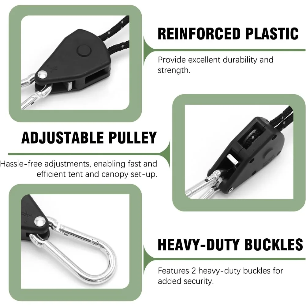 10 Pcs High Strength Pulley Camping Rope Fix Camping Rope for Tents Canopies Adjustable and Windproof Tent Cords Ratchet Straps