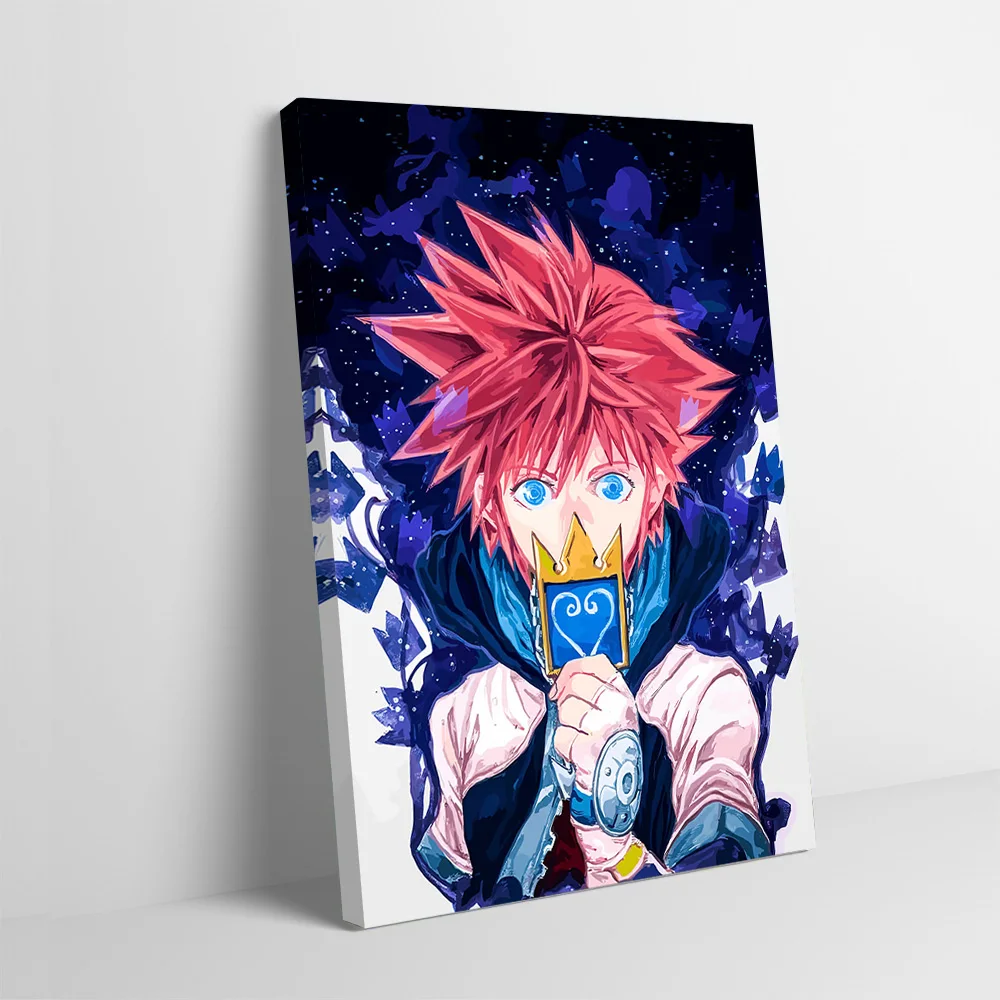 Kingdom Hearts Sora With Crown Poster Customizable Printed Canvas Painting Wall Art Gift for Room Decorations Bathroom Decor
