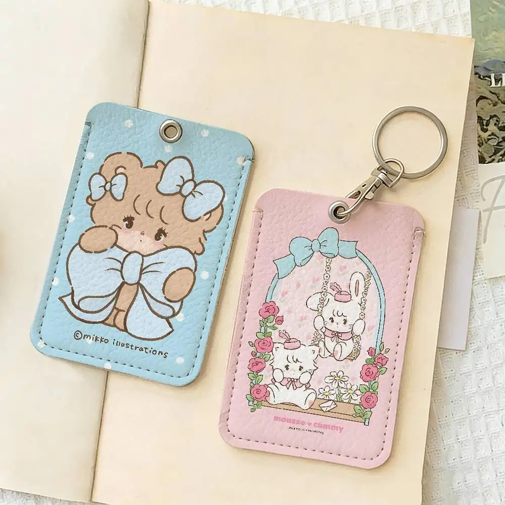 Cute M-Mikko I-Illustrations 1Pc Access Card Case Leather Card Holder Keychain Key Ring Door Access Tags ID Card Case Keychain