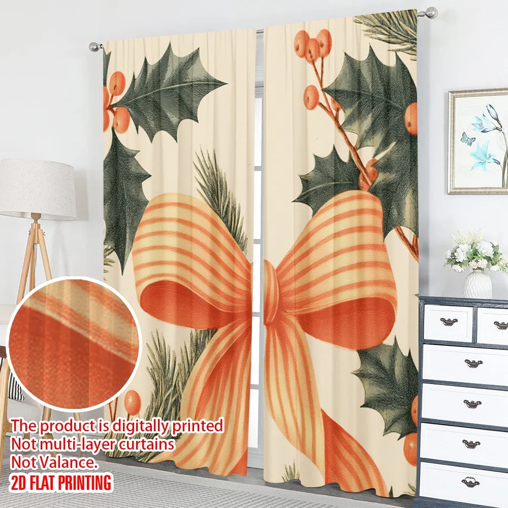 2 قطعة 2D الطباعة المسطحة ستائر عيد الميلاد العصرية عيد الميلاد هولي القوس زخرفة الرقمية المطبوعة البوليستر الستائر عيد ميلاد #5