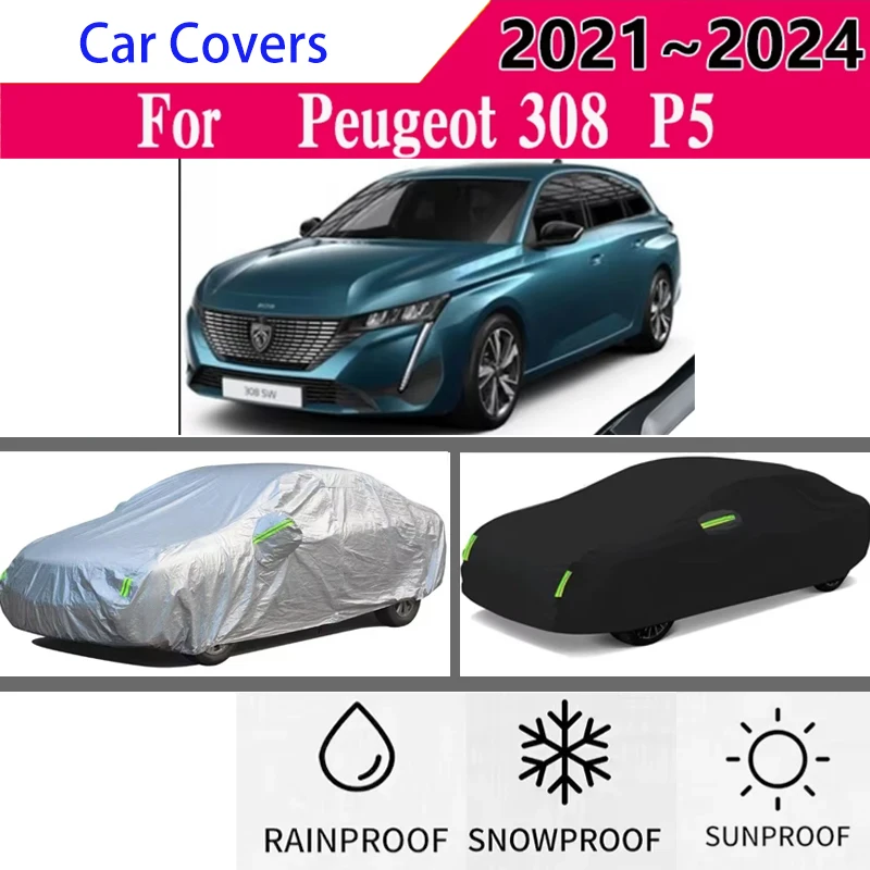 

For Peugeot 308 MK3 III 2021-2025 Full Car Covers Outdoor Sun Anti UV Rain Snow Dust Protection Oxford Cloth Accessories