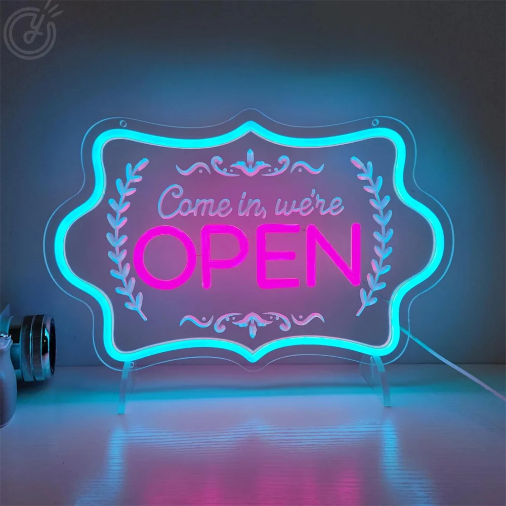 Letrero de neón LED abierto, decoración de pared USB para escaparate de negocios, ventana, puerta de vidrio, floristas, Bar, salón, estudio, cafeterías, restaurante, neón