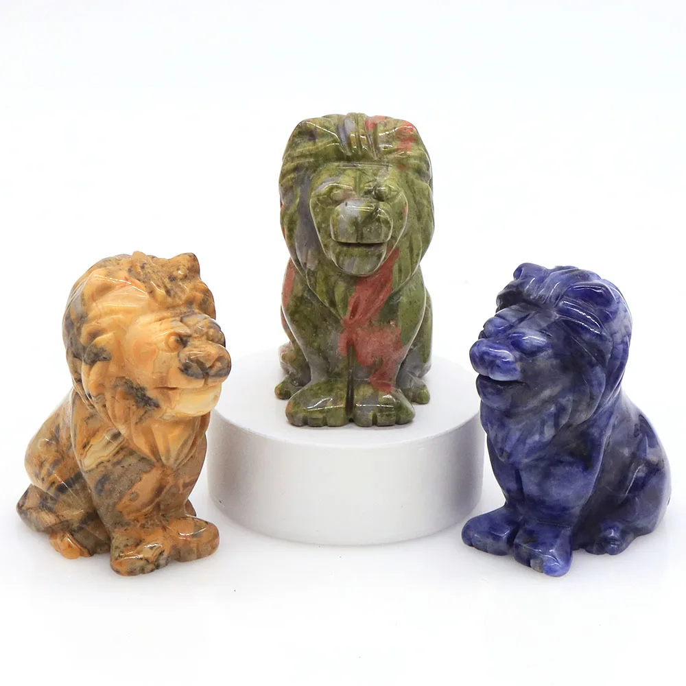 

2" Lion Statue Natural Stone Healing Crystal Reiki Quartz Amethyst Animal Figurine Hand Carved Crafts Home Room Decoration Gifts