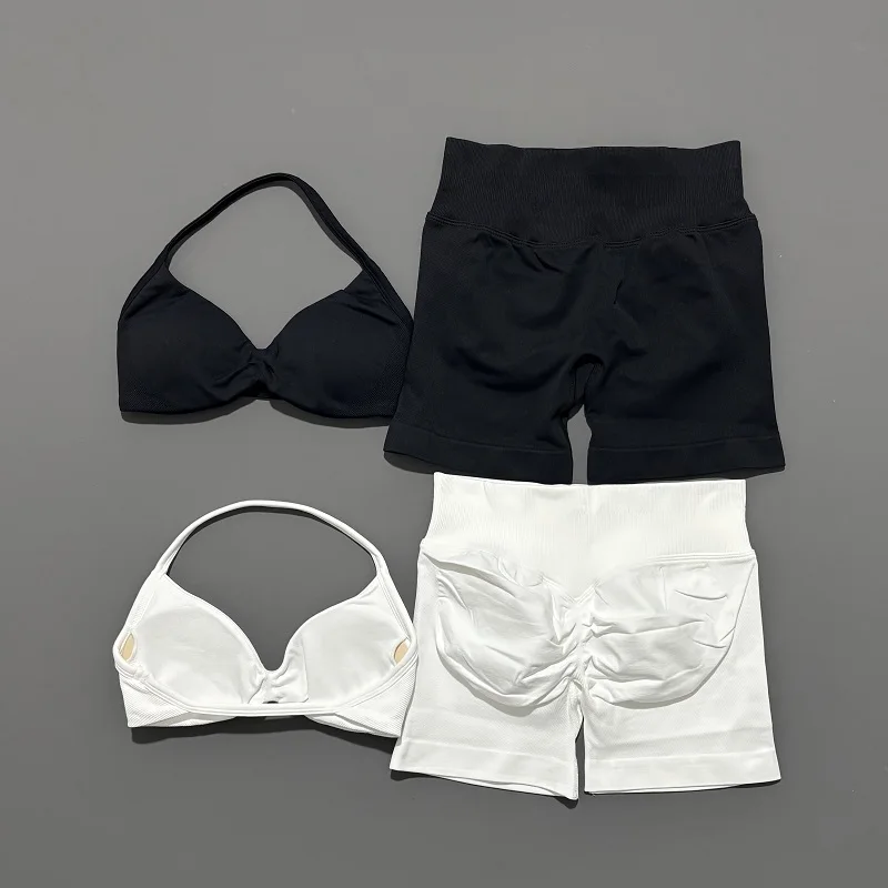 طقم رياضي مكون من قطعتين، حمالة صدر لليوجا، ملابس داخلية قصيرة، سراويل رياضية للجري، ملابس رياضية للسيدات، مجموعة يوجا بدون خياطة #6