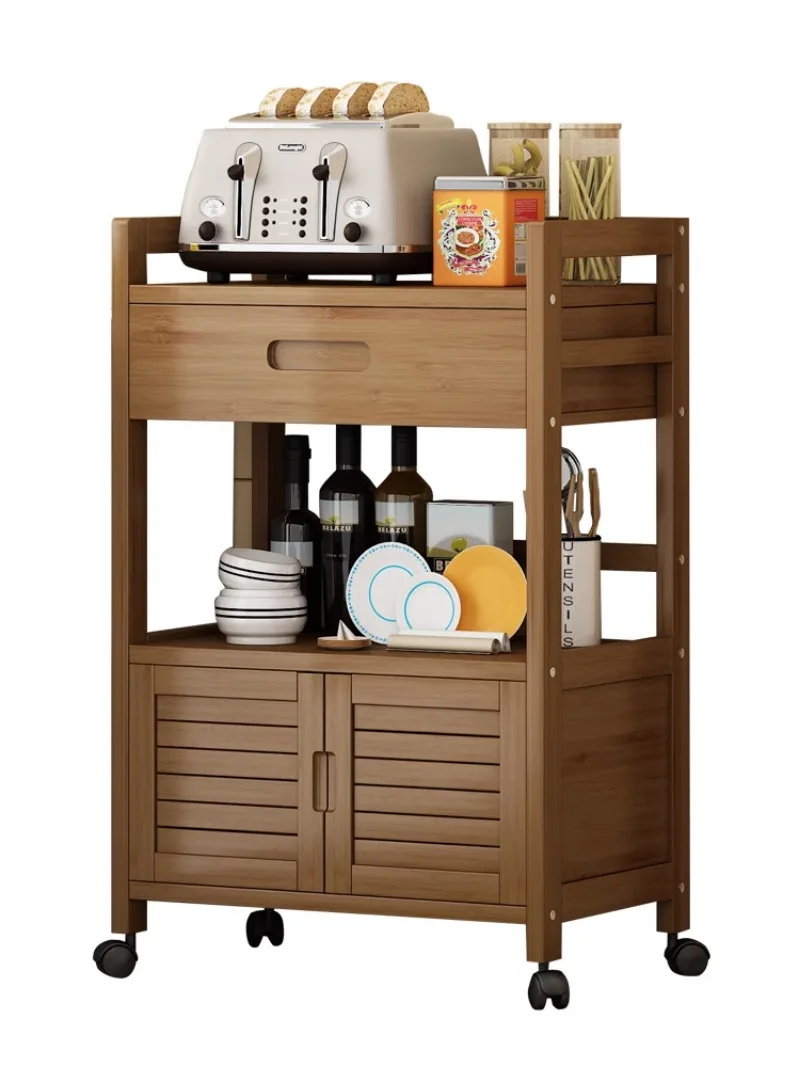 Kitchen Household Floor Multi-layer Storage Rack Simple Restaurant Multi-functional Solid Wood Side Cabinet Modern Simple