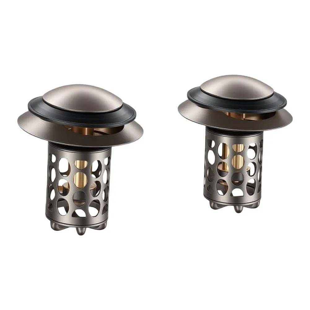 Brass Sink Drain Stopper with Electroplated Finish and for six Prong Hair Filtering for Bathroom Basin Drain Systems