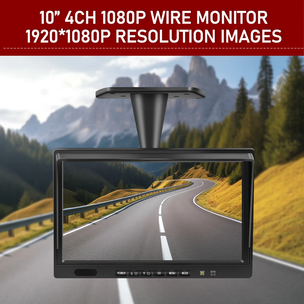 10 inch AHD 4ch Recorder DVR Car Monitor Vehicle Truck Night Vision Rear View Camera Security Surveillance Split Screen Quad