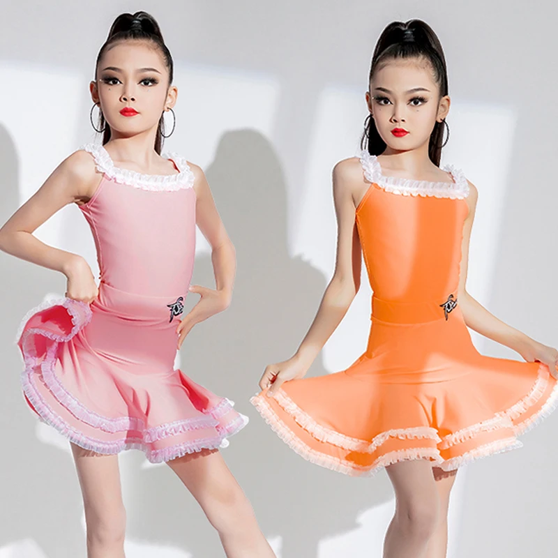 Pink Orange Latin Dance Competition Dresses Girls Latin Dance Professional Dress Ballroom Chacha Tango Salsa Dancewear SL8276