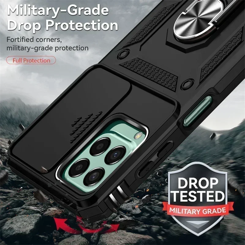 غطاء حماية حامل حلقة مغناطيسية ، جراب لسامسونج جالاكسي M33 ، M53 ، M23 ، 5G ، عدسة كاميرا منزلقة ، فوندا لسامسونج M13 ، 4G ، M 23 ، 33 ، 53