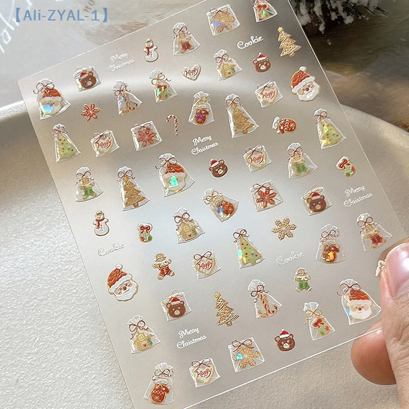 【ZYAL-1】5D هلام شل لمعان عيد الميلاد مسمار الفن ملصقات سانتا كلوز ندفة الثلج شجرة عيد الميلاد كوكي أكياس ملصقات الأظافر