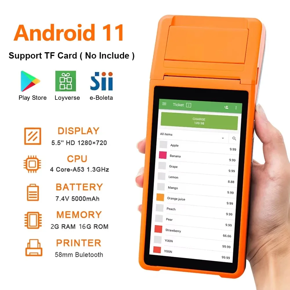 2+16G Q2 Android 11 PDA POS Printer Terminal Receipt Portable Thermal Printer Wireless Bluetooth Mobile Bill Ticket Printer