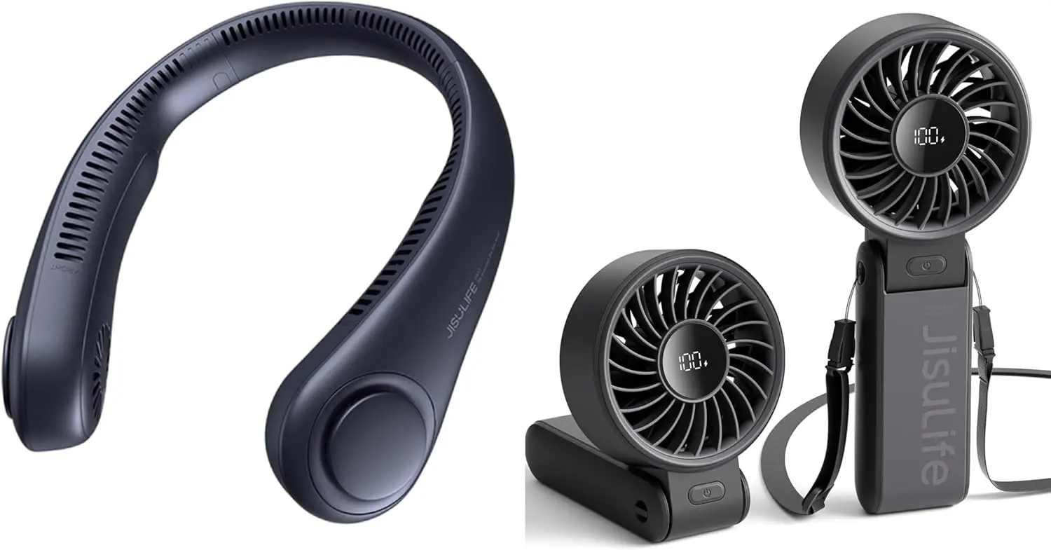 

Hands Free Neck Fan & 3-IN-1 Handheld Fan with Powerful Wind and Foldable Design for Personal Cooling