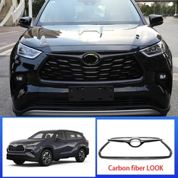 For Toyota Highlander 2020 2021 2022 2023 ABS Gloss Black Carbon Front Bumper Center Grille Hood Grill Mesh Cover Trim