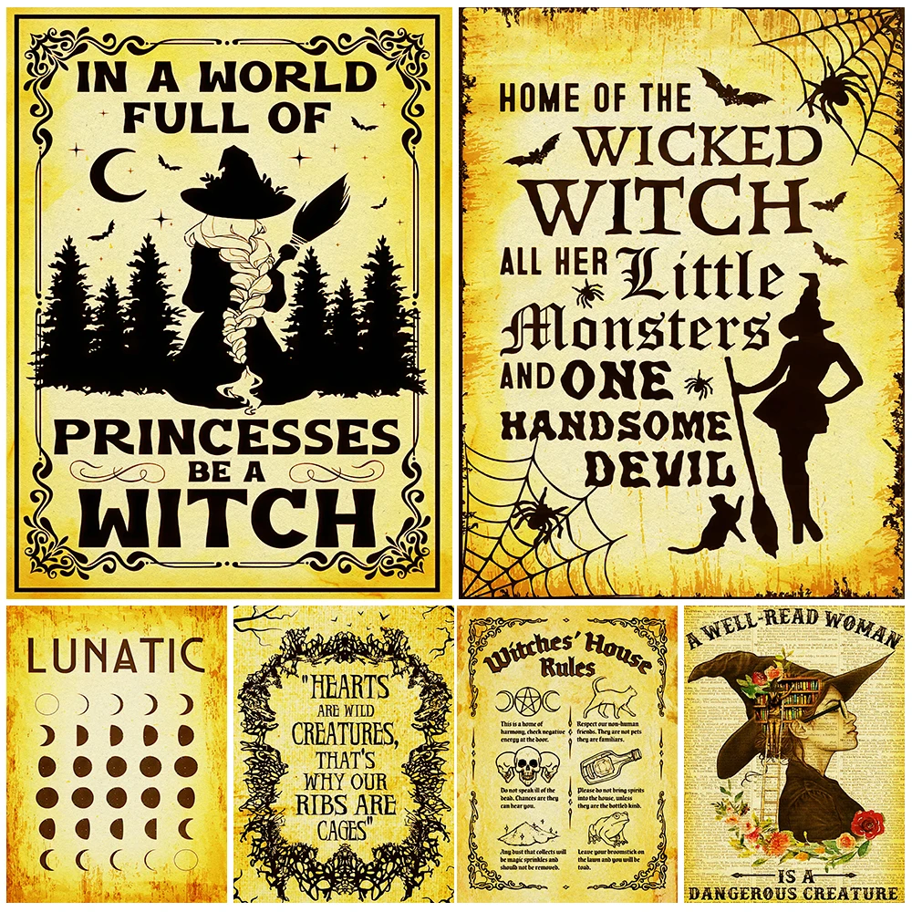 

The Rules Of Witch Home And Death Notes Vintage Wall Art Canvas Painting Home Of Wicked Witch Art Poster And Print Home Decor