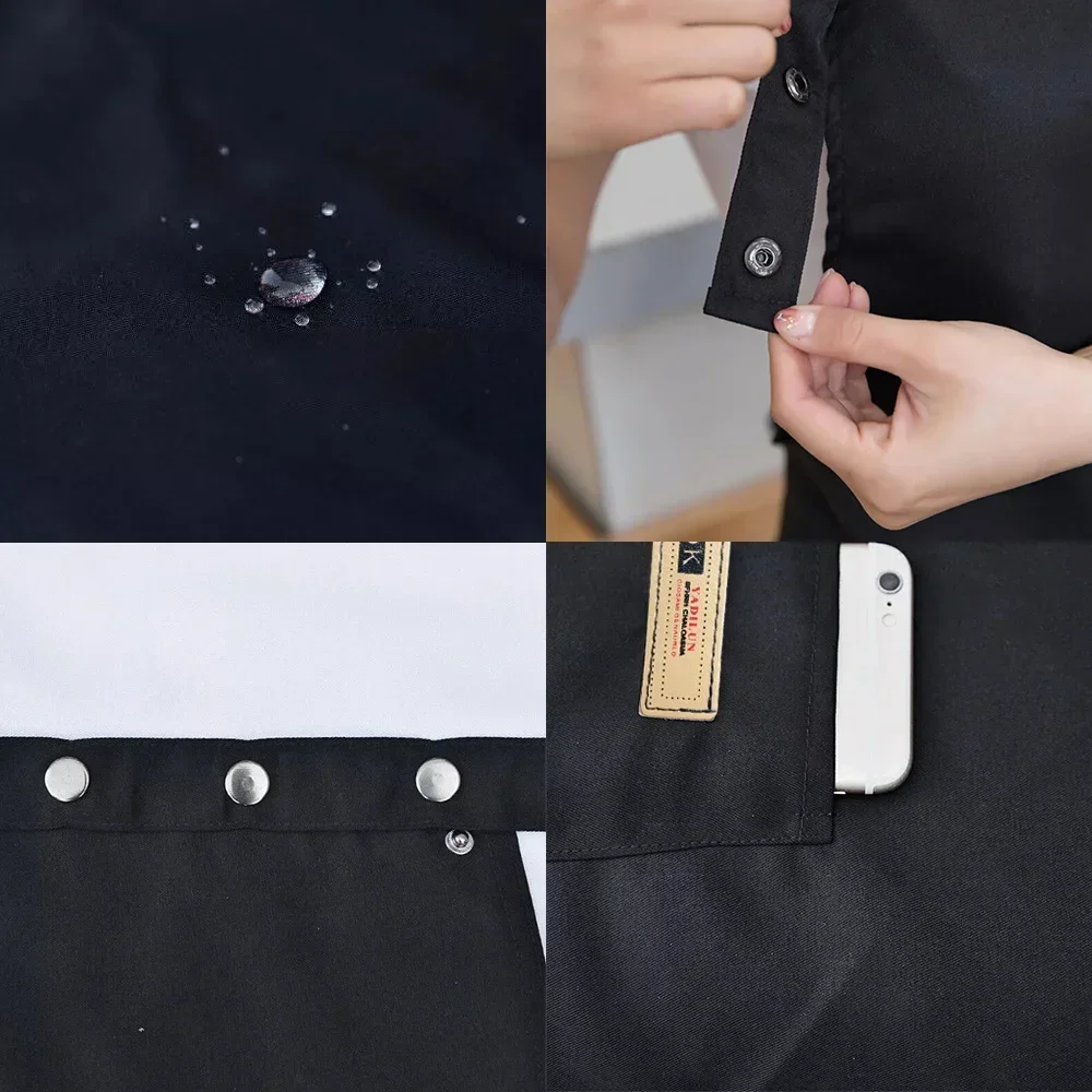 Apron Cooking Clothes Fabric Chefs Uniform for Breathable Kitchen Household Adult Oil Resistant Work Catering Black All Seasons