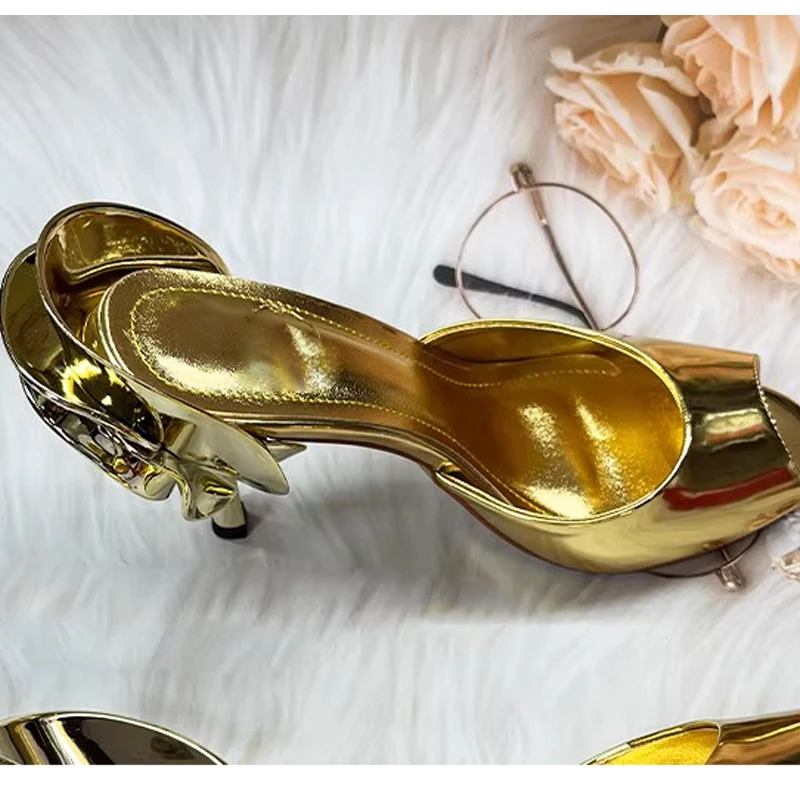 

Женские босоножки на шпильке с открытым носком золотого цвета, лето 2026, женская обувь без шнуровки на высоком каблуке для вечеринок и вечеринок