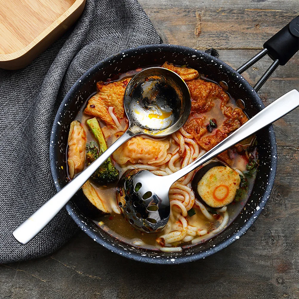 

304 Stainless Steel Thickened Soup Spoon Deepen Large Round Hot Pot Serving Spoon Long Handle Kitchen Cutlery Kitchen Cutlery