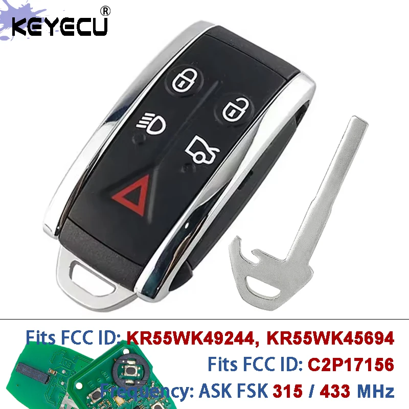 

KEYECU FCC ID: C2P17156 KR55WK49244, KR55WK45694 315 МГц/434 МГц ID46 Чип Умный дистанционный брелок для Jaguar XF XFR XK XKR XJ8 XK8