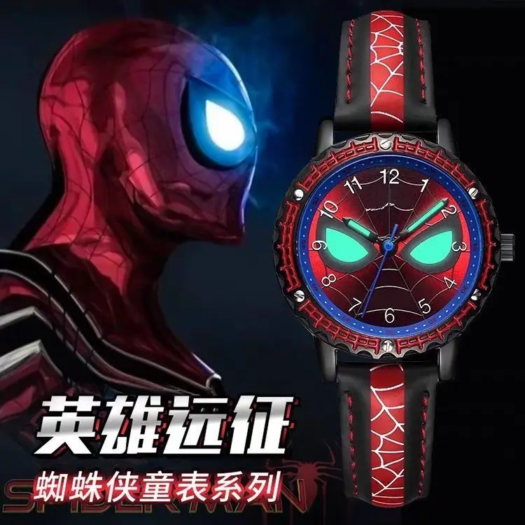 Marvel Spiderman Anime Cartoon Watch Boy Primary School Student Clock Quartz Watch Luminous Pointer Kids Watch Birthday Gifts