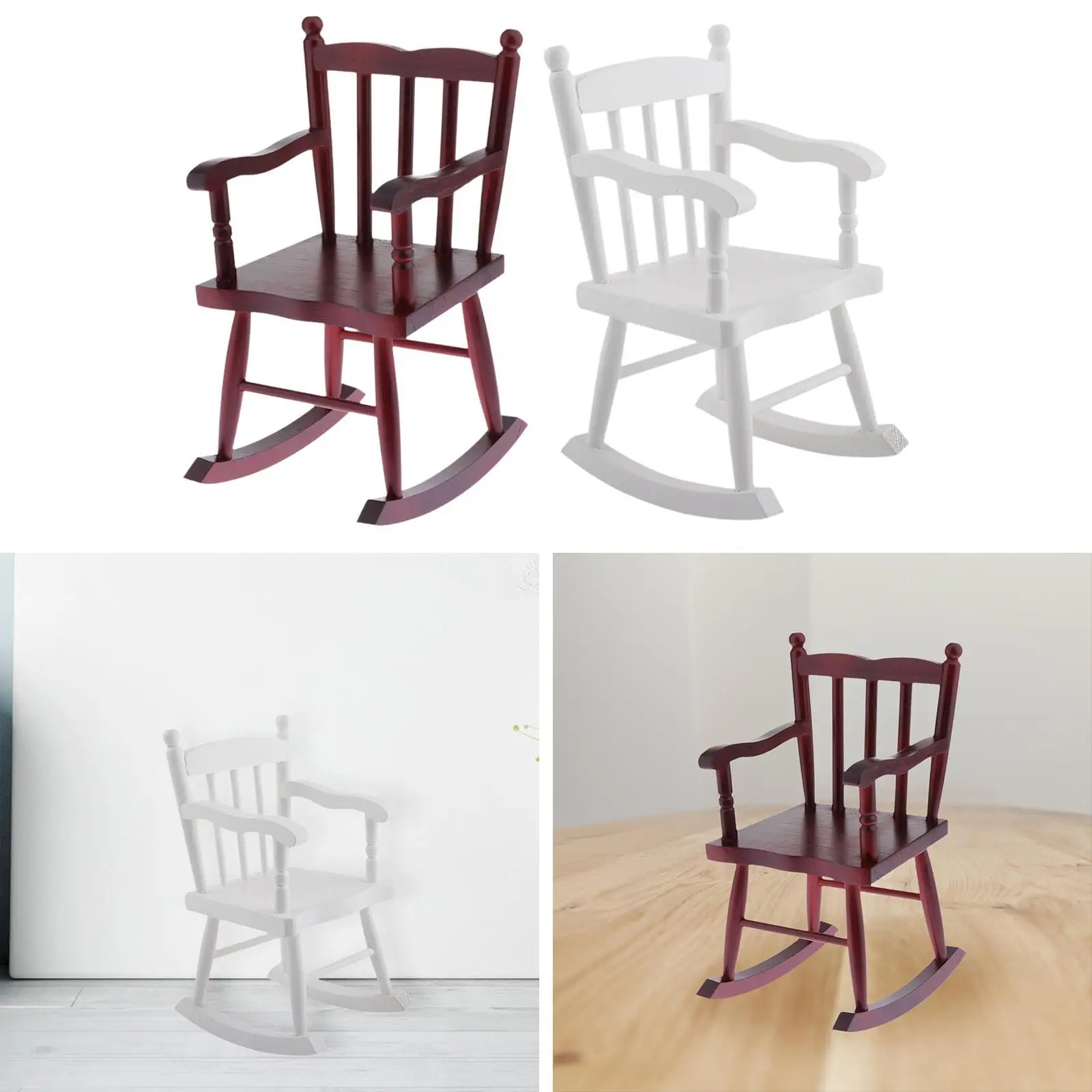 1:6 Scale Dollhouse Rocking Chair Handcraft DIY Model Wooden Dollhouse Chair for