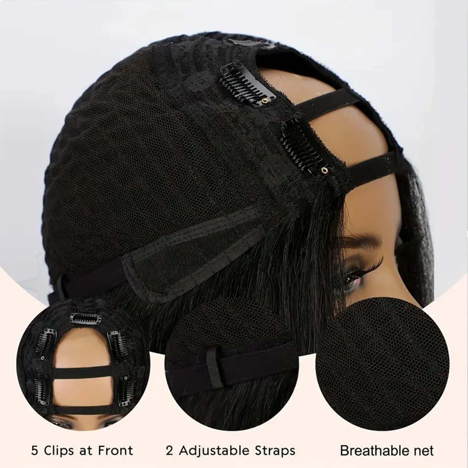 Parrucca afro riccia con parte a U, trama sintetica dei capelli intrecciati con riccioli rimbalzanti unici nella parte, parrucche piene di capelli lisci crespi morbidi da 24 pollici