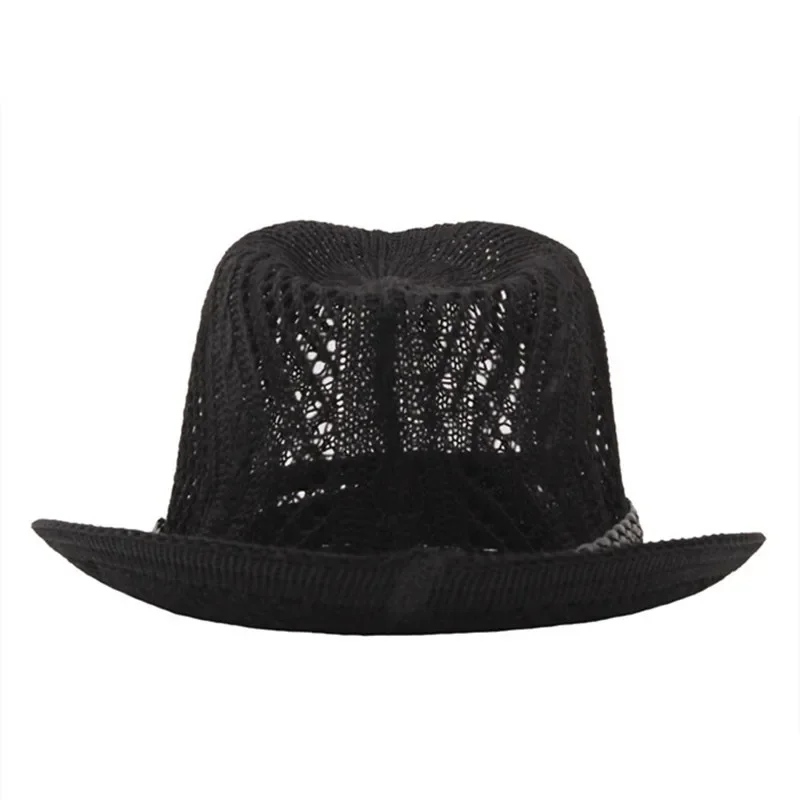Летние унисекс вязаные сетчатые дышащие загнутые шляпы-федоры для мужчин и женщин Панама модная вентилируемая джазовая пляжная шляпа