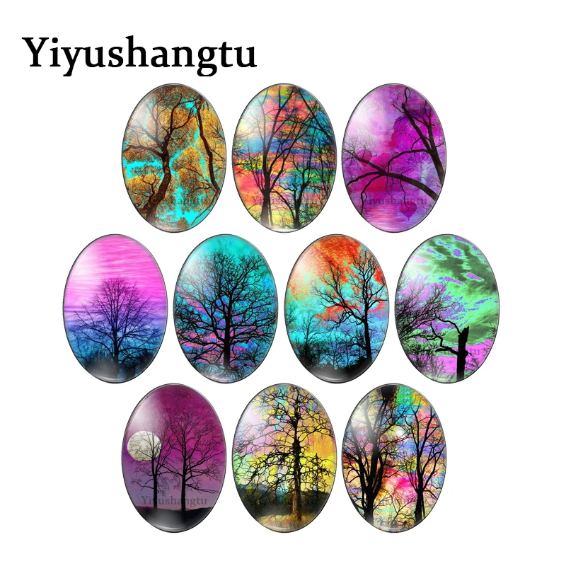 New Branches of colorful life flourish tree 13x18mm/18x25mm/30x40mm Oval photo glass cabochon demo flat back Making findings