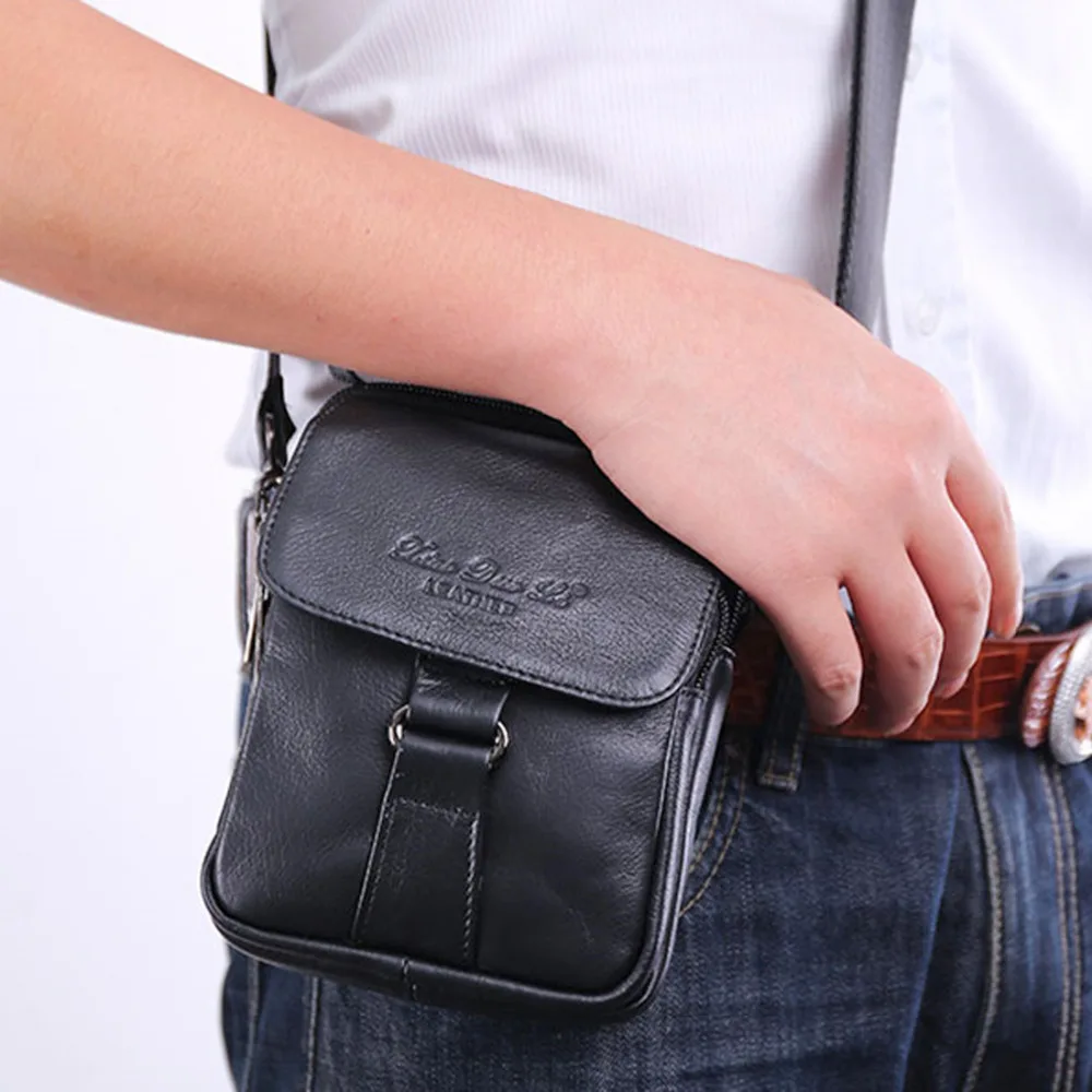 High Quality Men Genuine leather Cowhide Shoulder Messenger Crossbody Brand Famous Small Belt Hip Waist Pack Fanny Tote Handbag