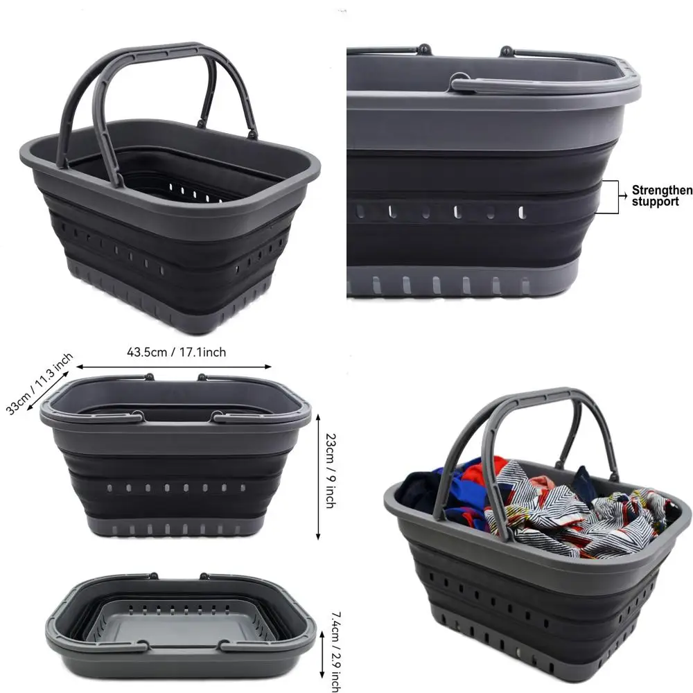 

Portable 5 Gallon Collapsible Tub with Handle - Outdoor Picnic Basket and Foldable Shopping Bag - Space-Saving Solution