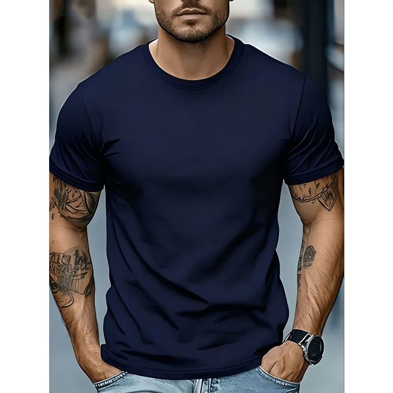 Men's summer casual new solid color short sleeved T-shirt, an ideal choice for outdoor sports enthusiasts as a daily casual top