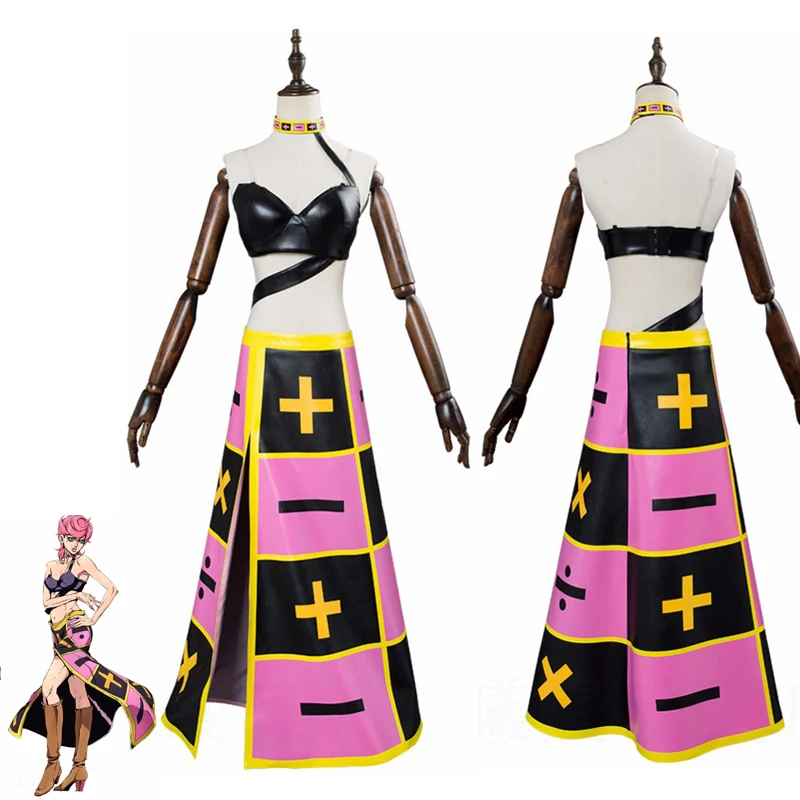 Costume de cosplay JoJo's Bizarre Adventure Golden Wind Trish Una pour Halloween, Comic-Con, fête, déguisement Una, haut et jupe