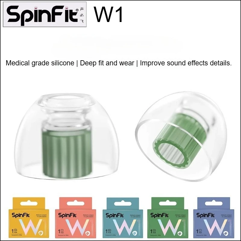 SpinFit W1 Silicone Eartips From 5-6mm Patented Medical-Grade Double W-Shaped Tube Core for Earphone Nozzle Diameter
