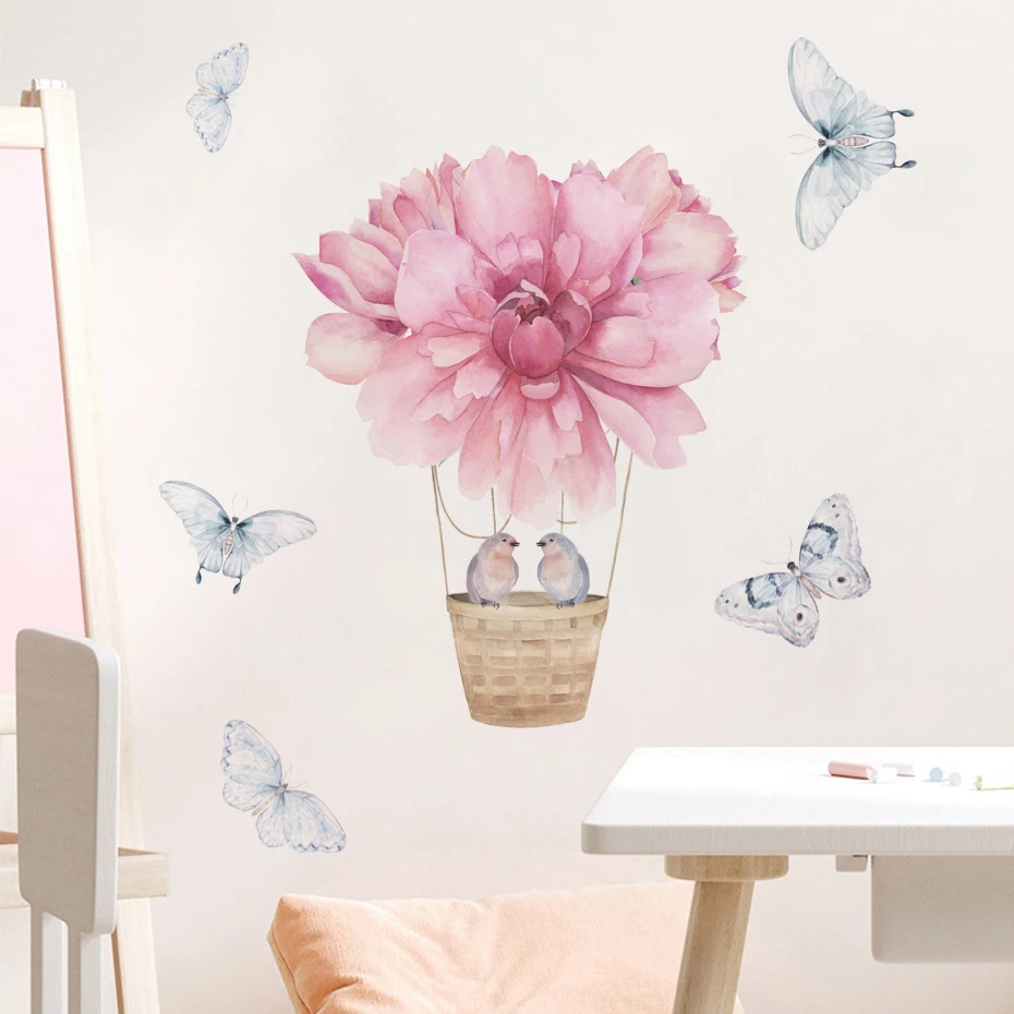 

Flower Hot Air Balloon Butterfly Wall Stickers for Nursery Kids Bedroom Living Room Girls Room Wall Decals Murals