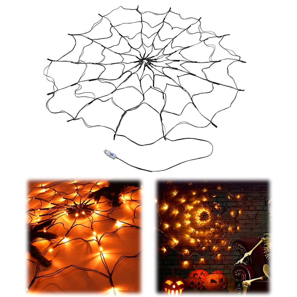 Spinnenweb Halloween-decoratie Buitenverlichting 70 LED met pluche spin Gigantische verlichting Halloween-spin voor binnen-buitendecoratie